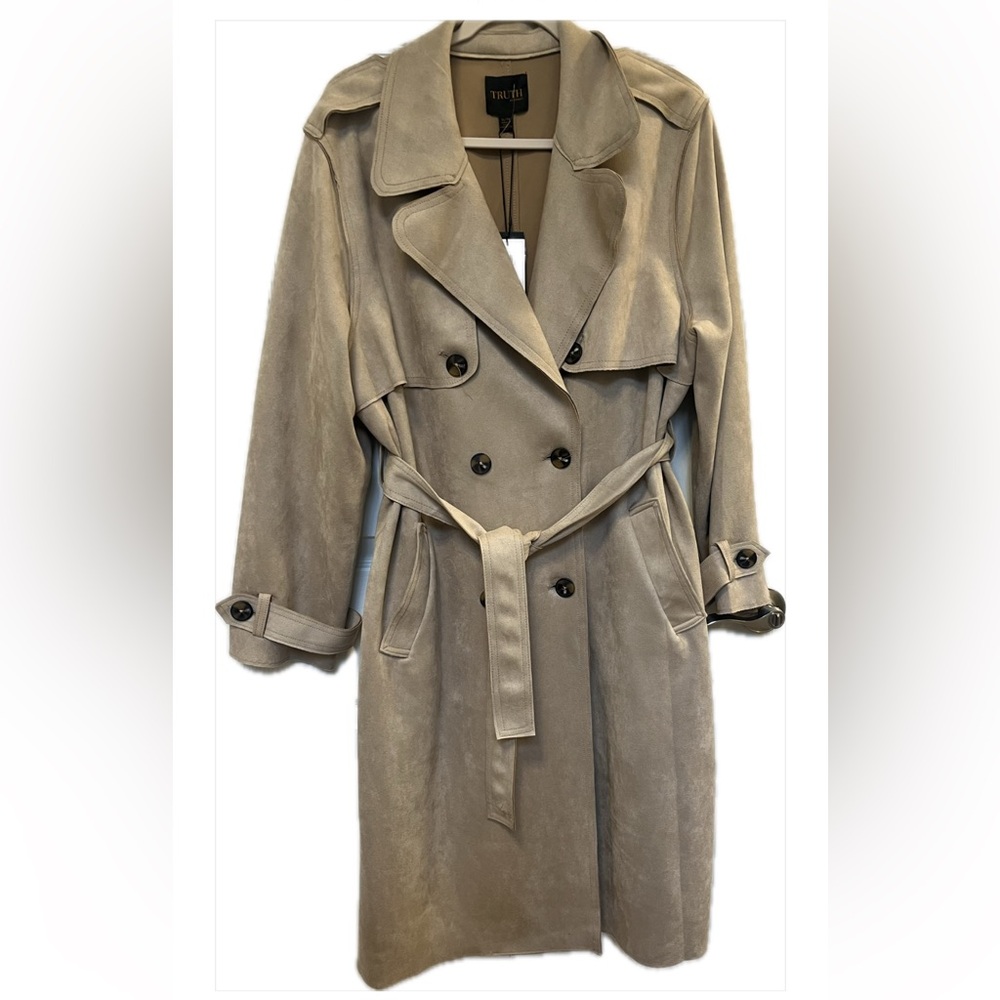 New Truth By Republic Elegant Tan Faux Suede Trench Coat